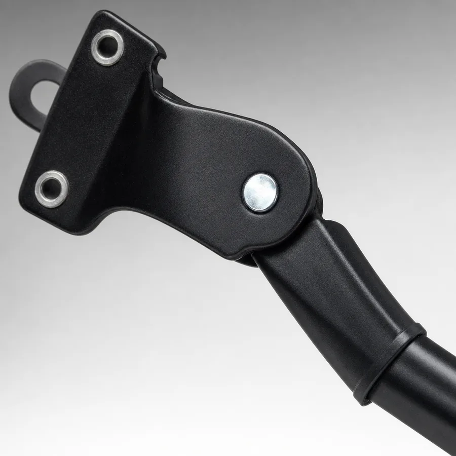 Close-up of the mounting plate and the adjustable lower section of the aluminum leg