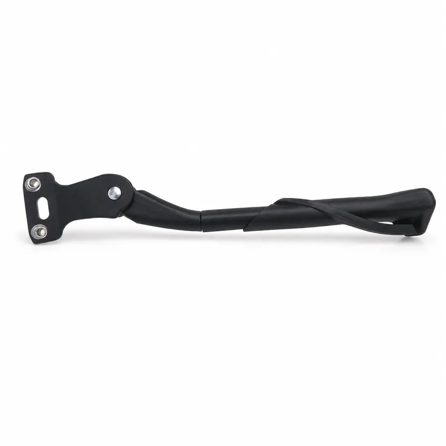 Kickaroo adult bike kickstand in thickened aluminum alloy, leg extended to its longer setting