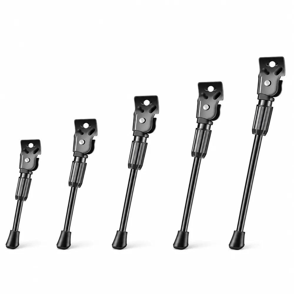 The five Kickaroo kickstand lengths lined up side by side, from the 12-inch version to the 20-inch version
